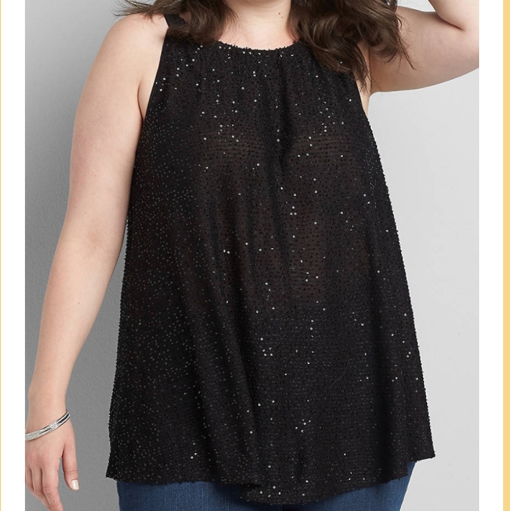 Lane Bryant Black Sequin Mock Neck Halter